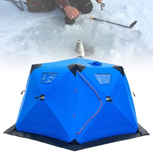 vnmudzeo Portable Trapezoidal Ice Fishing Shelter 5-8 People,Double Ventilation Holes Winter Travel Tent Foldable,No Need for Manual Construction,SkyBlue
