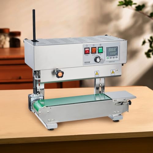 VEVOR Kontinuierliche Versiegelungsmaschine, 6-12 mm Siegelbreite, vertikale Siegelmaschine mit digitaler Temperaturregelung, Beutelsiegelgerät aus Edelstahl für 0,02-0,8 mm starke Plastikbeutelfolien