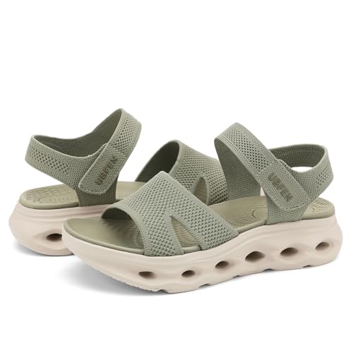 Image of UBFEN Womens Comfortable Walking Sandals with Cushioned Sole | Non-Slip Rocker Bottom, Arch Support, Adjustable Straps, Lightweight Water Sport Platform Summer