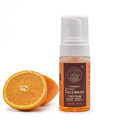 Atharva Ayurveda Vitamin C Foaming DAILY GLOW FACE WASH / PORE CLEANSER FOR BRIGHTENING AND ANTIOXIDANT FACIAL SKIN Used No Sulphate, No Paraben | Dirt Removal| all skin types (100ml)