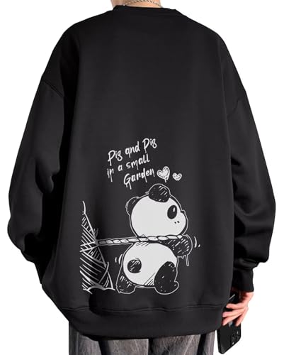 [Bligo] メンズ トレーナー 長袖 パーカー オーバーサイズ 丸首 可愛い服 バック プリント おしゃれ 快適 大きいサイズ ゆったり 秋服 ロングtシャツ 学生 カジュアル ドロップショルダー Black-2XL（Amazon）