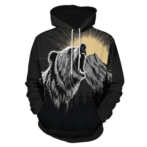 Sweat-shirt imprimé 3D avec motif ours noir et poches ajustables