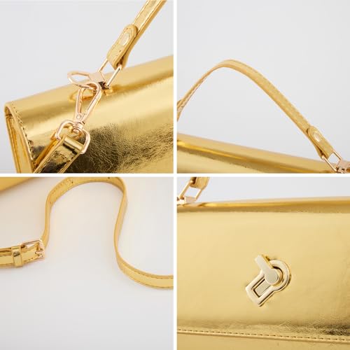 Image of BRYCTSISEN Women Metallic PU Leather Evening Clutch Purse Handbag Crossbody Shoulder Bag Square Box Bag Chic Handbag