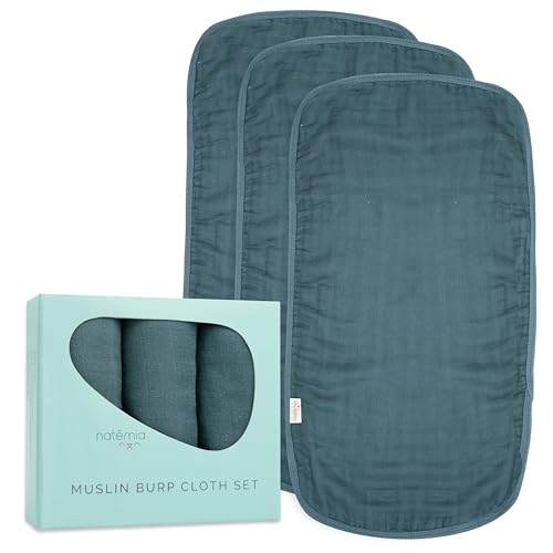 Image of Natemia Muslin Burp Cloths for Baby Boys and Girls - Super Absorbent Baby Burp Cloths, Viscose Derived from Bamboo Cotton Baby Washcloths, 3-Pack Neutral Burp Cloths for Newborn, 21" x 11"