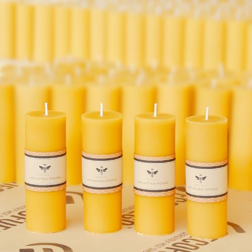 2 x 6 inch Natural Beeswax Pillar Candles Set of