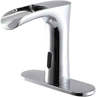 Grifo Electrónico Inteligente con Sensor de Movimiento Infrarrojo Sin Contacto para Lavabo de Baño con Placa de Cubierta y Control de Temperatura Comercial