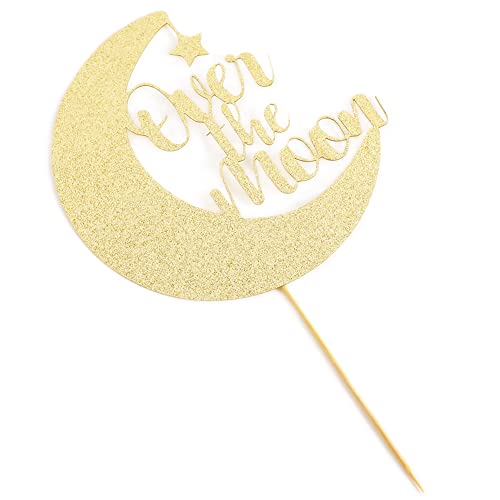 Over The Moon Cake Topper - Baby Shower, Gender Reveals Cake Top Hat, Birthday Party Decorations, Glitter Cardboard, Studio Photo Props. #TOP4