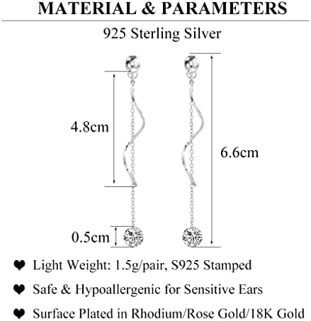 FarryDream 925 Sterling Silver CZ Dangle Earrings Chain for Women Girls Drop Earrings Ball Dangle Earrings Threader Drop Earrings