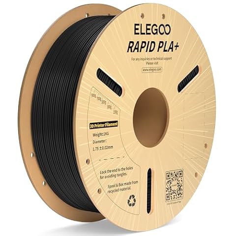 ELEGOO Rapid PLA Plus 3D Printer Filament 1.75mm Black 1KG, Up to 600mm/s