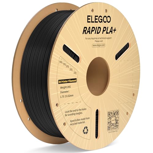 ELEGOO Rapid PLA Plus Filament 1.75mm Black 1KG PLA+ 3D Printer Filament Up to 600 mm/s High Speed Printing Dimensional Accuracy +/- 0.02 mm 1kg Cardboard Spool(2.2lbs)
