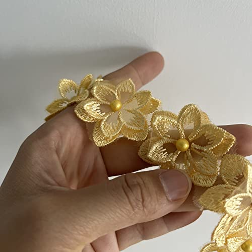 Simpless 3Yards 3D Flower Lace Trim Ribbon, Vintage Embroidered Applique Sewing Lace Trimmings For Diy Craft(Yellow) #TOP3