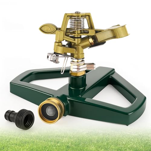 Aspersor de césped con base de metal, aspersor de césped grandes áreas, aspersor de pulsación, riego de gran superficie, aspersor circular automático giratorio de 360 °, para riego de la