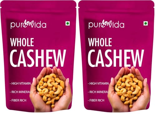 Image of Purevida Cashews 450gm | Rich in Protein, Healthy Fats & Antioxidants | Supports Heart Health & Energy Boost | Crunchy & Delicious | Gluten-Free | Ideal for Snacking, Cooking & Baking (Pack of 2)