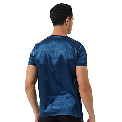 Jhaoyu Mens Silky Satin V Neck Short Sleeve Pajamas Shirts Tops Solid Color Loungewear T-Shirt Nightwear4