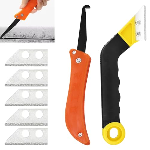 Gratte Joint Carrelage, Lot de 7 Grattoirs Joints Carrelage avec 5 Lames de Rechange et 1 Scie Coudée, Grattoir Peinture Vitre Outil Nettoyag Pour Carrelage, Cuisine, Salle De Ba