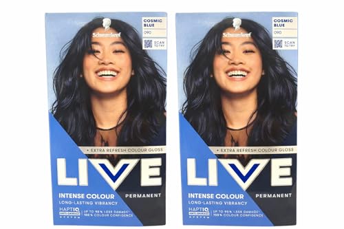 Schwarzkopf LIVE 090 Cosmic Blue Permanent Hair Color, Pack of 2, 143 ml