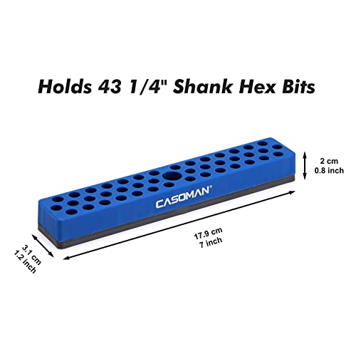Image of CASOMAN 1 /4 inch Hex Bit Organizer with Magnetic Base - Blue, 43 Hole Bit Organizer with Strong Magnetic Base, Magnetic Bit Organizer for Your Specialty
