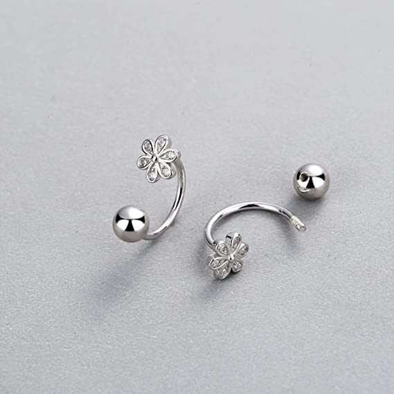SLUYNZ 925 Sterling Silver Small Daisy Earrings Cuff for Women Teens Flower Half Hoop Earrings Cartilage Earrings Helix Piercing Ball Studs4