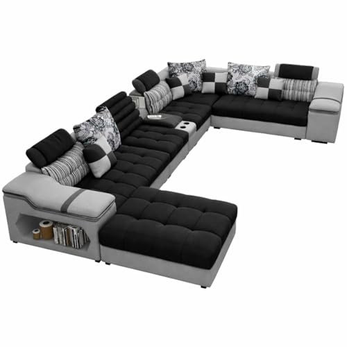 Image of Avion COMFORA U Shape 12 Seater Sofa Set for Living Room | Interchangeable U-Shaped Sectional Sofa Set with Cup Holder with 4 Puffy for Living Room & Office