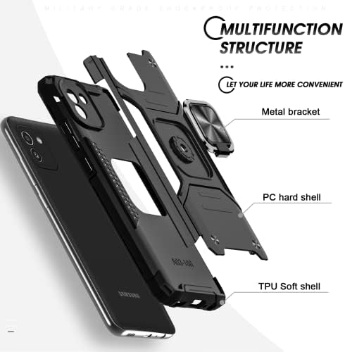 LeYi for Samsung Galaxy A03(Not A03S) Phone Case and 2 Tempered Glass Screen Protector, with Ring Holder Shockproof Military Grade Protective Mobile Phone Cover Case for Samsung Galaxy A03 Black