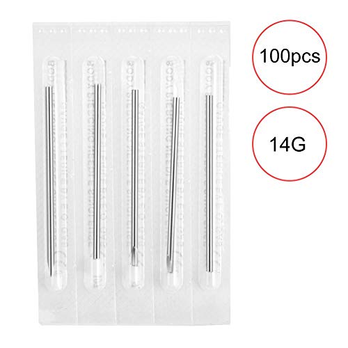100PCS Piercing Needles Sterile Disposable Tattoo Needles for Nose Ear Lip Nipple Eyebrow(14G)