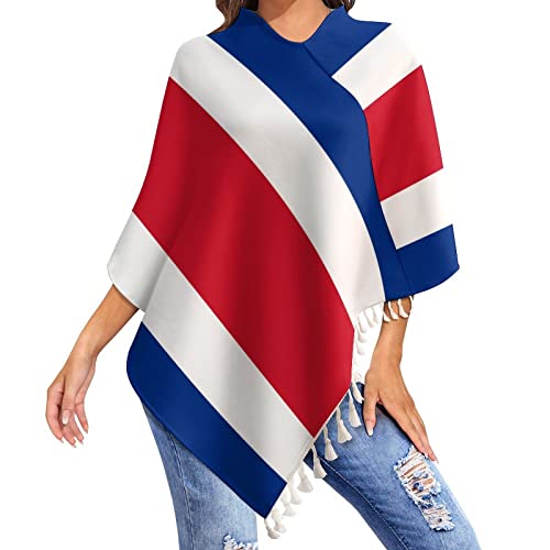 Costa Rica Flags Tassel Poncho Shawl Cape Wraps For Women