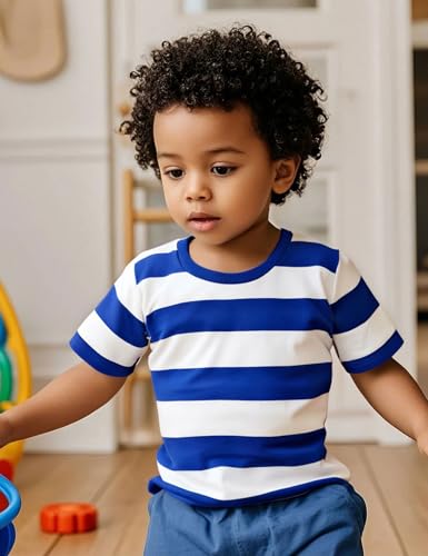 COSLAND Boys and Toddlers' Short Sleeve Striped T-Shirt, Cotton, Kids' Crew Neck Tee, 2T-Large2