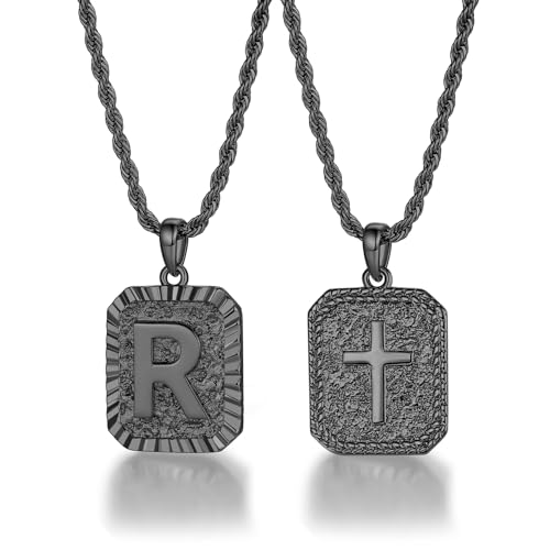 Pendentif croix lettre AZ en or plaqué avec chaîne en corde réglable pour femmes et hommes