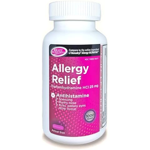 RIGHT REMEDIES Allergy Relief Antihistamine, Diphenhydramine HCl 25mg, Generic Benadryl Ultratabs, Relieves Seasonal Indoor or Outdoor Upper Respiratory Allergies, 1000 Count Cover