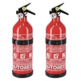 Autobest Lot de 2 extincteurs 1kg à Poudre   Classes de Feux ABC   avec manomètre et Support   pour Voiture et Maison