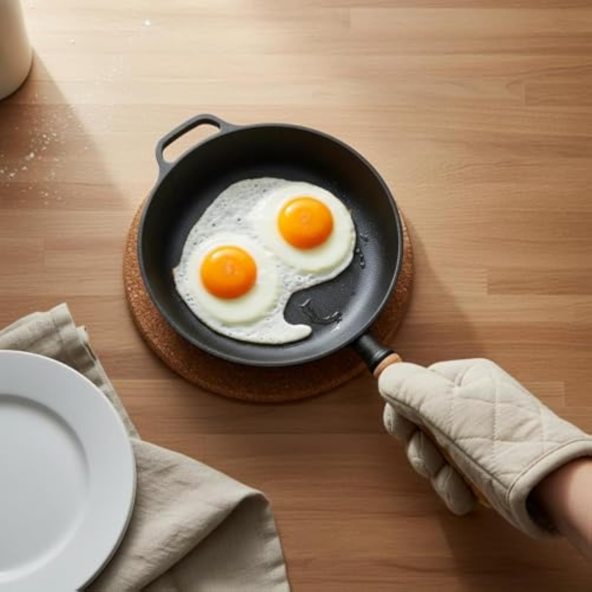 Flat Base Round Cast Iron Frying Pan, 29cm