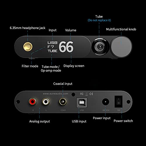 Aune Flamingo Dac Amp Combo Home Audio Receivers & Amplifiers Usb Sound Card Hi-Res 768K/32Bit Native Dsd512 Vacuum Tube/Op-Amp Dual Mode, Usb Coaxial In/6.35Mm Headphone Out/Rca Variable Line Out #TOP1