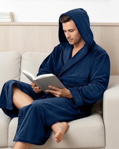 image for NY Threads Mens Robe with Hood, Luxury Plush Fleece Hooded Mens Bathro