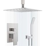 SunCleanse Ceiling Shower System Brushed Nickel Shower Combo Set for Bathroom, Rainfall Shower...