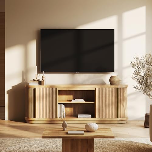 Image of BELLEZE 67 inch TV Stand & Entertainment Center - Camel