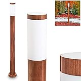 Außenwegeleuchte Gaborone, moderne Wegeleuchte aus Metall/Kunststoff in Holzoptik/Weiß, Gartenleuchte 111 cm, Gartenlampe m. E27, Gartenbeleuchtung IP44,ohne Leuchtmittel