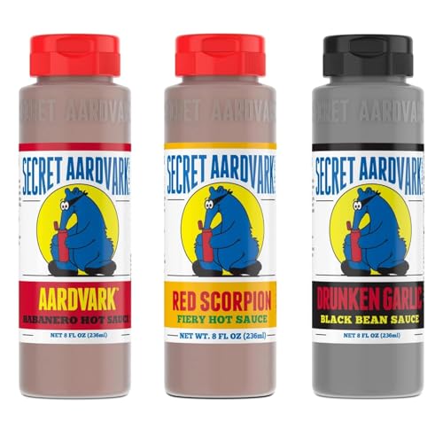 Secret Aardvark Hot Sauce Variety Pack - Red Scorpion, Drunken Garlic, and Habanero Hot Sauce, Low Carb, Hot Sauce & Marinade Gift Set - 8 fl oz 3 Pack