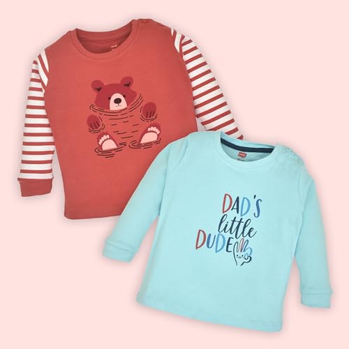 Image of LuvLap Baby Boys Regular Fit 100% Cotton Full Sleeve Boys T-Shirt, Pack of 4