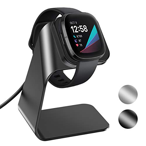 NANW Charger Dock Compatible with Fitbit Sense/Versa 3, Premium Aluminum Charging Cable Stand Base Station with 4.5FT USB Cable Accessories for Sense Smartwatch, Black