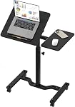 SHW 28.75" to 40.5" Height Adjustable Rolling Laptop Cart with Tilting Desktop and Side Shelf, 73 to 103.9 cm, Black