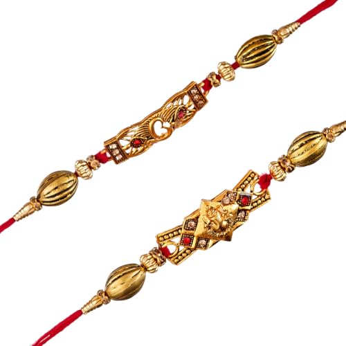 Image of eCraftIndia Set of 2 Lord Ganesha and Om Religious Rakhis, Best Bro Ever Fridge Magnet with Roli Chawal Pack - Rakhi for Brother, Bhaiya, Bhai