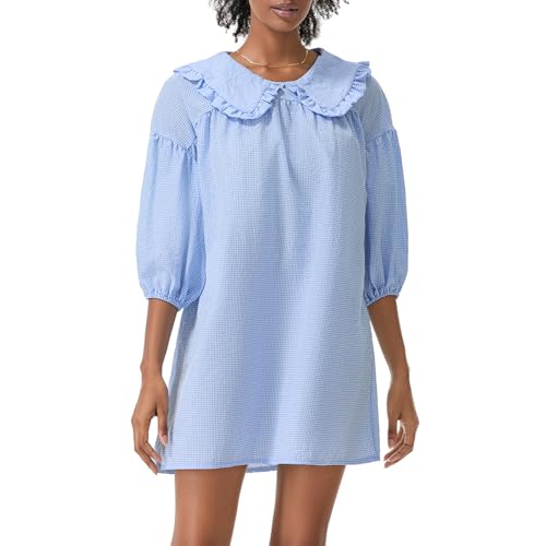 Women's Cute Babydoll Dresses Y2k Plaid Puff Sleeve Peter Pan