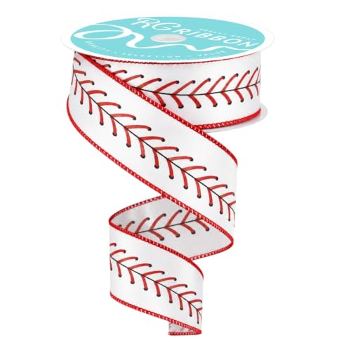 RG Ribbon 1.5" Baseball Stitching, Wired for Sports Wreaths and Decorations