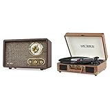 Victrola Retro Wood Bluetooth FM/AM Radio with Rotary Dial, Espresso & Vintage 3-Speed Bluetooth...