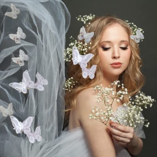32 Pcs White Lace Butterfly Applique Embroidery,Organza Butterfly Patches Appliques For Clothes,For Wedding Bridal Dress Craft Diy Clothes Hair Ornaments Dress/Hat/Bag Decoration #TOP5