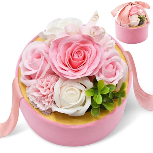 Yiomxhi Rosa Conservata, Rosa Eterna Artificiale in Scatola Regalo per Mamma Donne Lei, Fiori Stabilizzata per San Valentino, Festa della Mamma, Natale, Compleanno, Anniversario (Rosa)