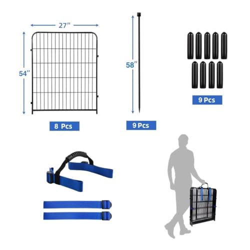 Image of ADAVIN Tall Garden Fence Animal Barrier, 54 in(H) Dog Fence Outdoor for Yard, 8 Panels Total 17.7 Ft(L) Dog Fencing,Temporary Fences for Medium /Large Pets,Garden Fencing for Dogs (No Gate)