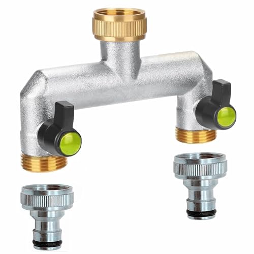 GEDEGOOK Robinet Distributeur 2 Voies, Robinet Double Sortie Répartiteur d'eau, Distributeur d'eau 3/4, Adaptateur Robinet Tuyau Arrosage, Connecteur de...