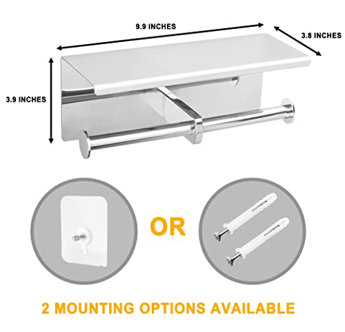 Yeavs Double Toilet Paper Holder-Sus 304 Stainless Steel Tissue Roll Rack With Phone Storage Shelf (Polished Chrome) #TOP1