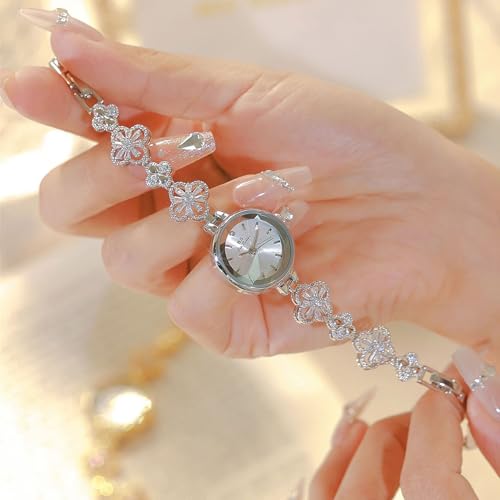 Dacdyi Exquisite Gold Hollow Four Leaf Clover Bracelet Watch for Women Vintage Dress Watches Lightweight Round Dial Quartz Wristwatch Bracelet Adjustment Tool Included by Dacdyi - Used condition - Image 2